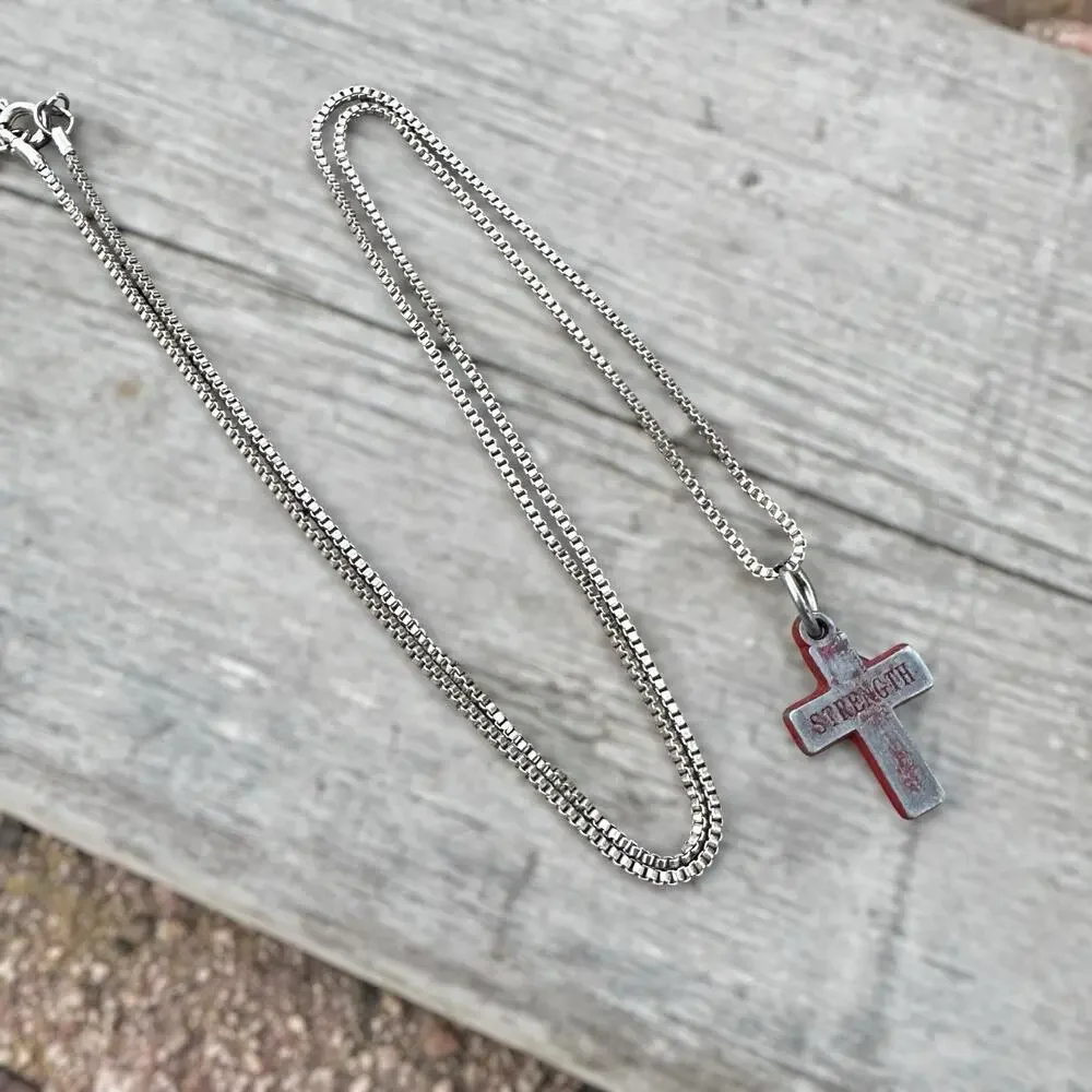 Grunge Cross Necklace Silver Tone Industrial Emo Goth Punk Distressed 18”